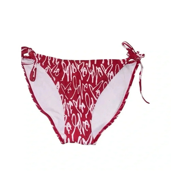 OBEY RED AND WHITE LOGO SCRIPT SIDE TIE BIKINI BOTTOMS Size L - Picture 9 of 9